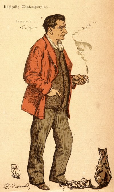 François Coppée rookt een sigaret en met katten door Charles Paul Renouard