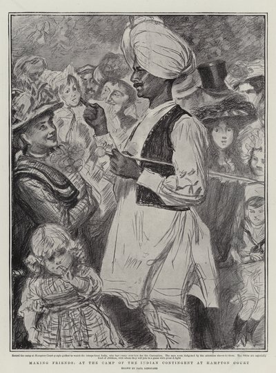 Vriendschap sluiten, in het kamp van het Indiase contingent in Hampton Court door Charles Paul Renouard