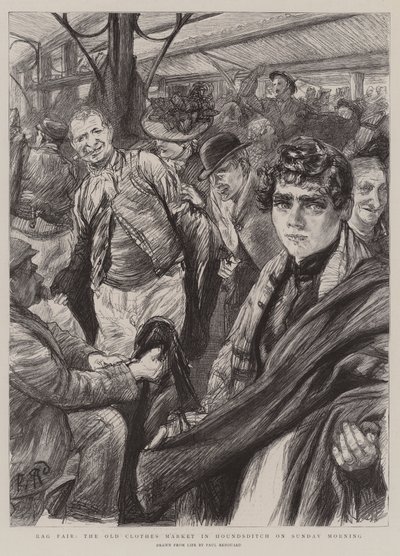 Rag Fair, de oude kledingmarkt in Hounsditch op zondagochtend door Charles Paul Renouard