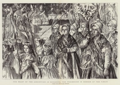 Het Feest van de Tenhemelopneming in Boulogne, de Processie ter Ere van de Maagd door Charles Paul Renouard