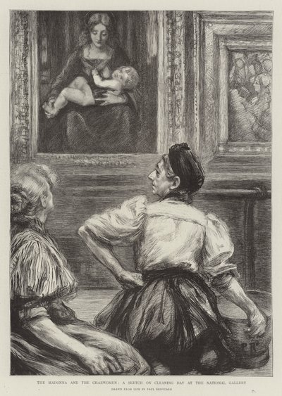 De Madonna en de Schoonmaaksters, een Schets op Schoonmaakdag in de Nationale Galerie door Charles Paul Renouard