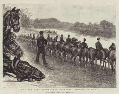 De militaire manoeuvres, paarden water geven in het kamp door Charles Paul Renouard