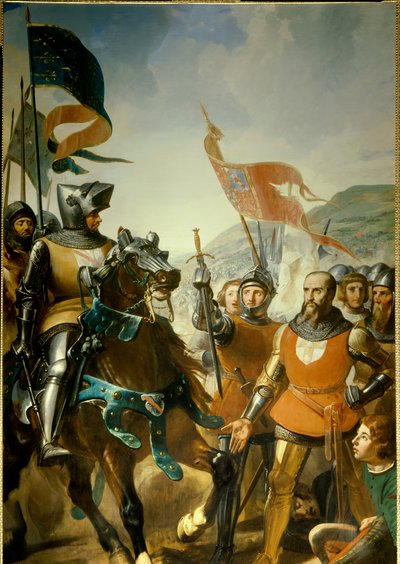 Honderdjarige Oorlog (1337-1453): detail van de Slag bij Cocherel, nabij Evreux gewonnen door Bernard du Guesclin (1320-1380) op de troepen van de koning van Navarra, 16/05/1364 door Charles Philippe Lariviere