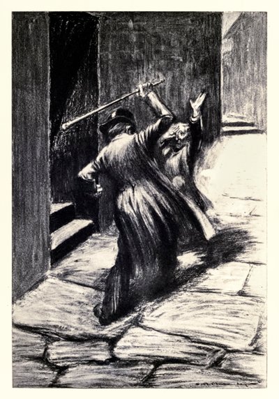 "Sloeg hem tegen de grond" uit "Het Vreemde Geval van Dr. Jekyll en Mr. Hyde" door Robert Louis Stevenson door Charles Raymond Macauley