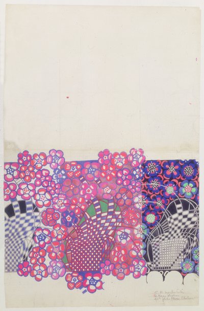 Blauw en roze tabaksbloemontwerp door Charles Rennie Mackintosh