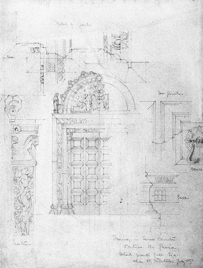 Deur in kleine klooster, Certosa di Pavia, 1891 door Charles Rennie Mackintosh