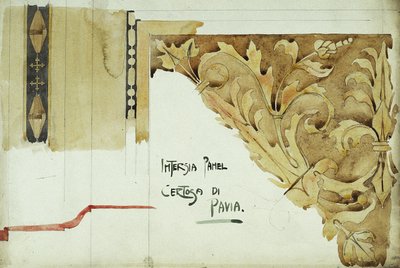 Intarsia paneel, Certosa di Pavia, 1891 door Charles Rennie Mackintosh