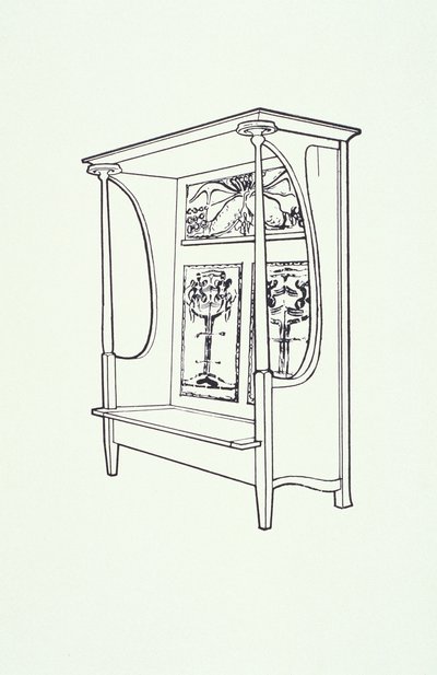 Lijntekening van meubel (een kast), ca. 1910 door Charles Rennie Mackintosh