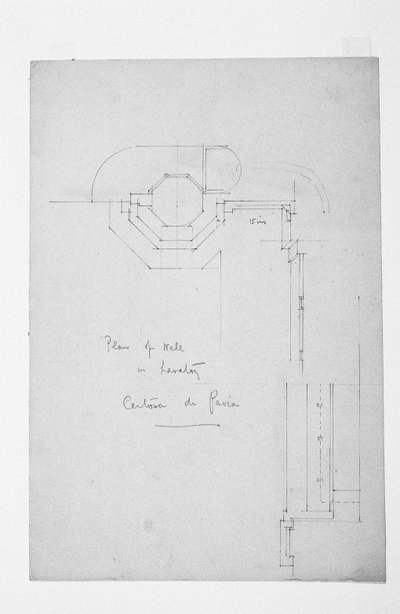 Plattegrond van put in toilet, Certosa di Pavia, 1891 door Charles Rennie Mackintosh