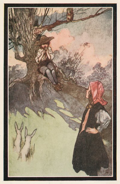 Een Jongen zat onder een Boom, Spelend op een Ruwe Houten Fluit door Charles Robinson