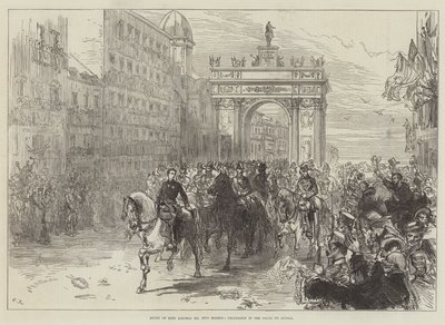 Intocht van koning Alfonso XII in Madrid, processie in de Calle de Alcala door Sir John Charles Robinson