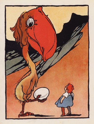 Onzin: Jongen met een vreemde vogel die een ei vasthoudt door Charles Robinson