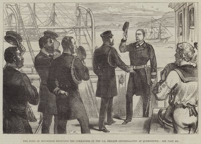 De hertog van Edinburgh ontvangt de commandant van de Amerikaanse fregat Constellation in Queenstown door Sir John Charles Robinson