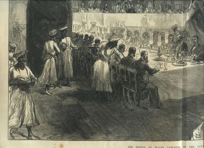 De Prins van Wales luncht in de Grotten van Elephanta door Charles Robinson