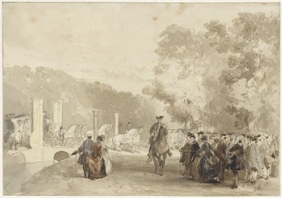 Koets van de Prins, die van de oprijlaan van Huis ten Bosch rijdt door Charles Rochussen