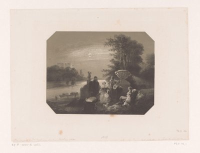 Mannen en vrouwen in landschap bij maanlicht door Charles Rochussen