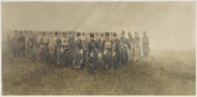 Pauze van een bataillon infanterie op de heide door Charles Rochussen