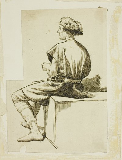 Zittende man in tuniek door Charles Samuel Keene