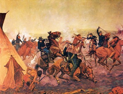 Aanval bij zonsopgang door Charles Schreyvogel