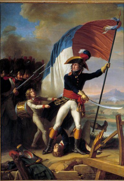 Generaal Pierre Augereau (1757-1816) leidt de aanval op de Pont d
