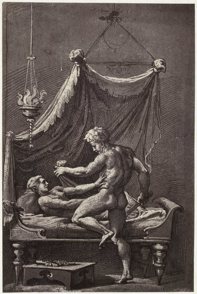 Fotoreproductie van een tekening van Perino del Vaga, De verkrachting van Lucretia door Charles Thurston Thompson
