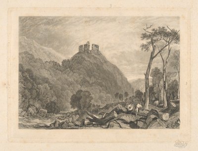 Kasteel Okehampton, aan de rivier Okement door Charles Turner