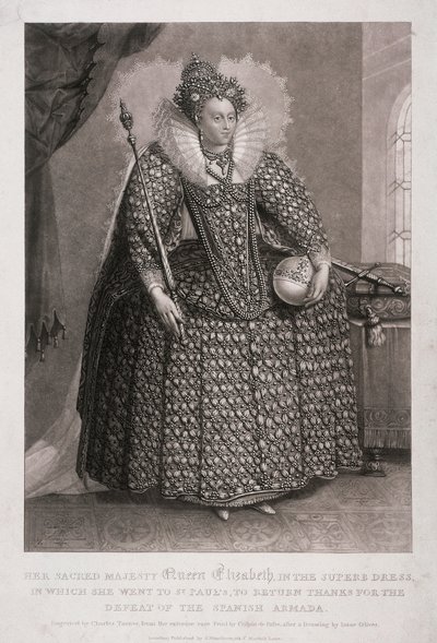 Koningin Elizabeth I met scepter en rijksappel door Charles Turner