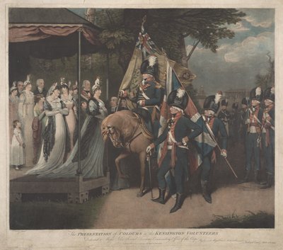 De overhandiging van de vlaggen aan de Kensington Volunteers door Charles Turner