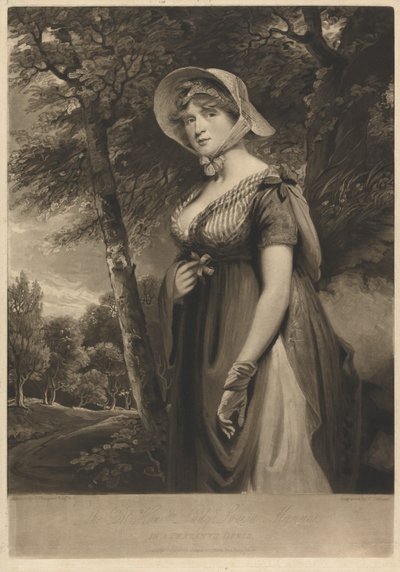 De zeer eerbiedwaardige Lady Louisa Manners in een boerenkleding door Charles Turner