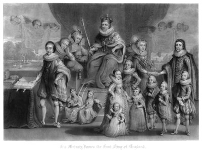 De familie van Koning James I van Engeland, Schotland en Ierland, 1816 door Charles Turner