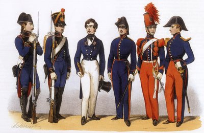Uniformen van het Franse leger: Polytechnische school, Generale Staf en Cavalerie door Charles Vernier