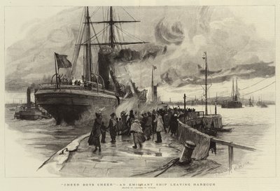 Juich Jongens Juich, een Emigrantenschip dat de Haven Verlaat door Charles William Wyllie