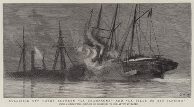 Botsing bij Havre tussen La Champagne en La Ville de Rio Janeiro door Charles William Wyllie