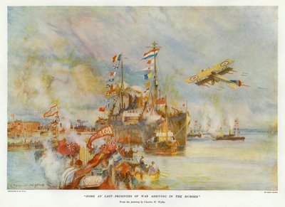 Eindelijk thuis - krijgsgevangenen arriveren in de Humber door Charles William Wyllie