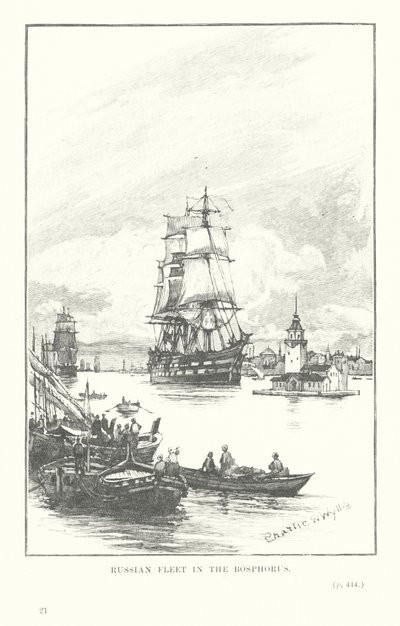 Russische vloot in de Bosporus door Charles William Wyllie
