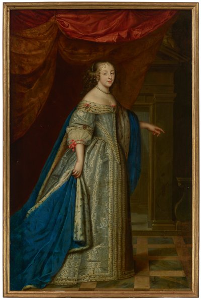 Portret van een vrouw, ten voeten uit, traditioneel geïdentificeerd als Henrietta Maria, koningin van Engeland door Charles and Henri (1603-77) Beaubrun