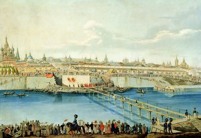 Aanleg van de Moskvoretsky-brug in Moskou, 1830 door Charles de Hampeln