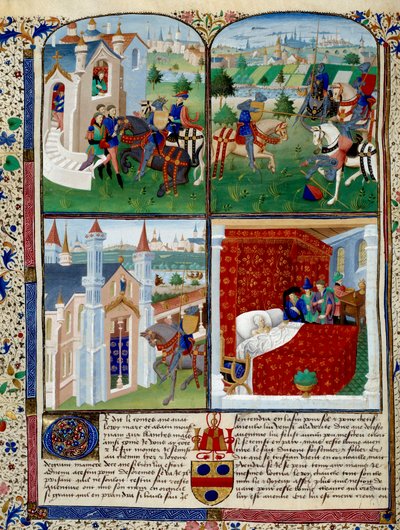 Illustratie van het Tristan-verhaal: vertrek, toernooi en dood door Charles du Maine Master