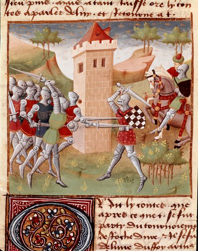 Lancelot du Lac vecht tegen ridders door Charles du Maine Master