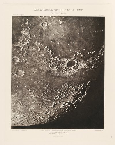 Fotografische kaart van de maan, plaat XVIII, 17 april door Charles le Morvan