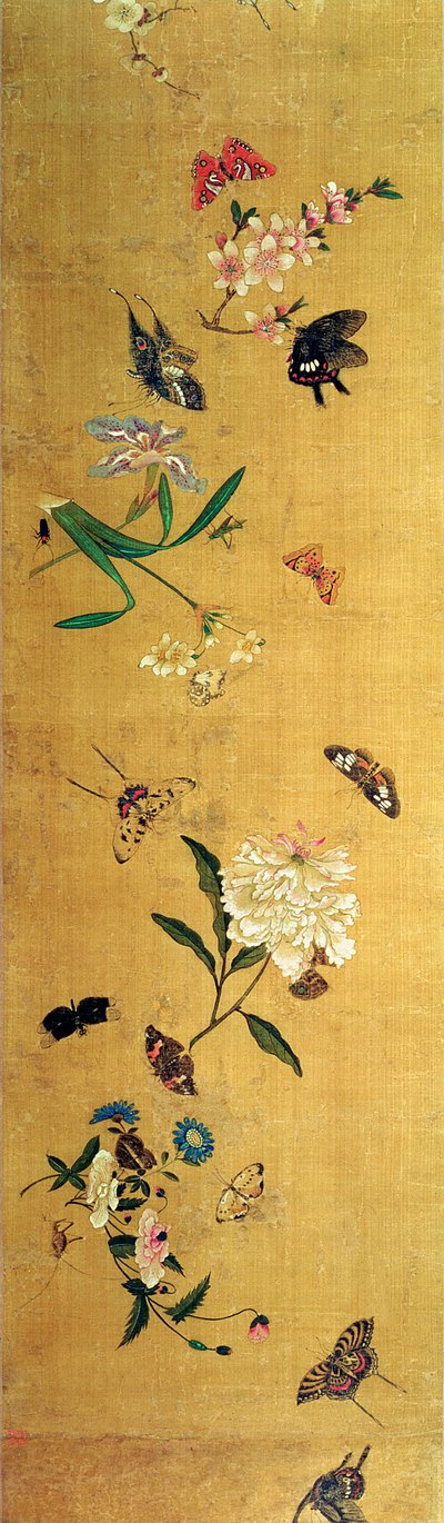 Honderd vlinders, bloemen en insecten, detail van een handrol door Chen Hongshou
