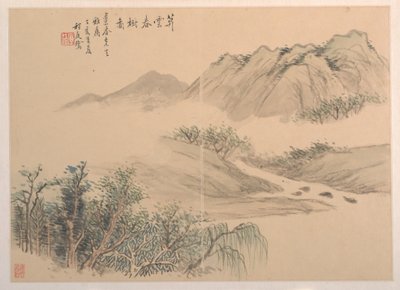 Landschap, gedateerd 1827 door Cheng Tinglu