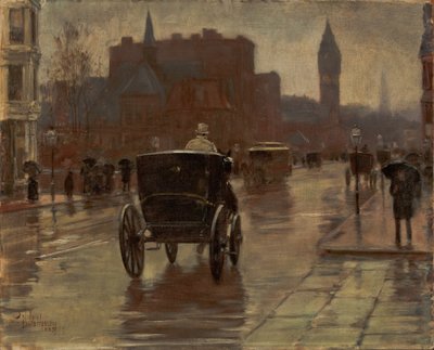 Columbus Avenue, Regenachtige Dag door Childe Frederick Hassam