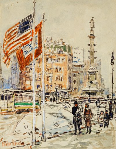 Vlaggen, Columbus Circle door Childe Frederick Hassam