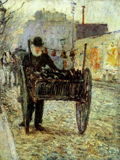 Oude man die flessen draagt door Childe Frederick Hassam