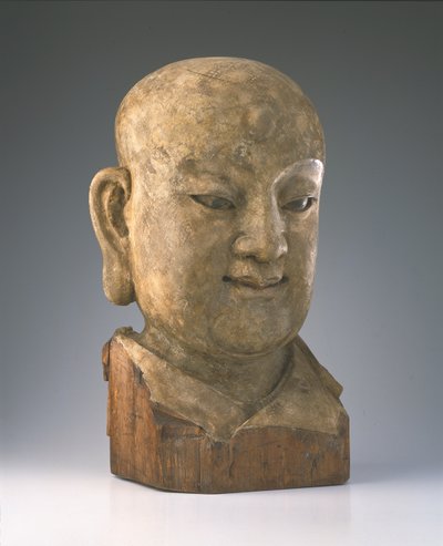Hoofd van een louhan, Yuan-dynastie (hout) door Chinese School