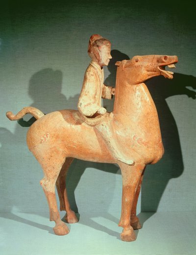 Ruiter, uit Xianyang, Shaanxi, Westelijke Han-dynastie (beschilderd terracotta) door Chinese School