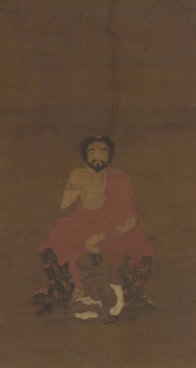 Sakyamuni Zittend op Drie Demonische Wezens, mogelijk Yuan-begin Ming dynastie, 14e-15e eeuw door Chinese School