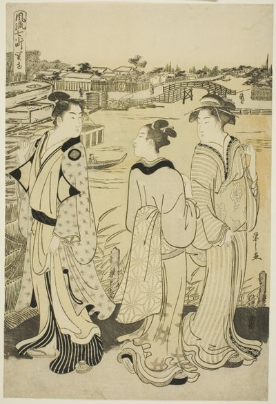 Ono no Komachi bij de Seki Tempel, uit de serie De Modieuze Zeven Komachi (Furyu nana Komachi) door Chobunsai Eishi