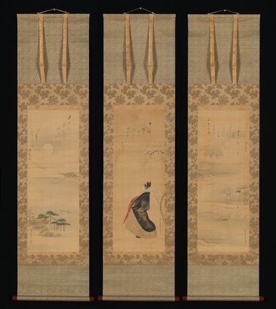 Sneeuw, maan en kersenbloesems (Yoshiwara in drie seizoenen) door Chobunsai Eishi